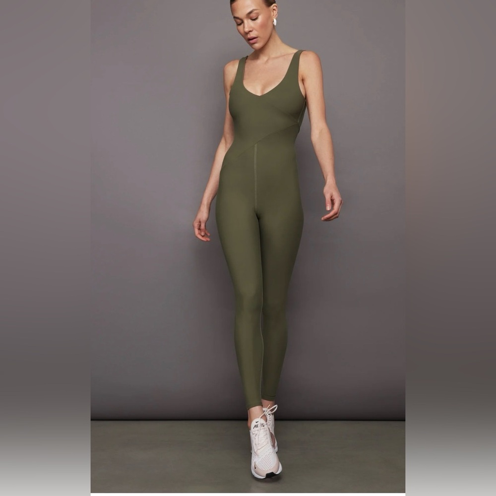 Carbon38 Olive Green V-Neck Jumpsuit